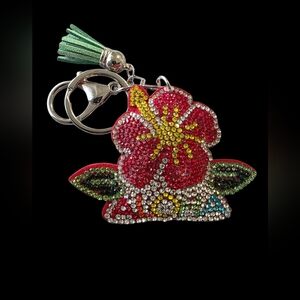Hibiscus Aloah Rhinestone Bag Charm | Keychain